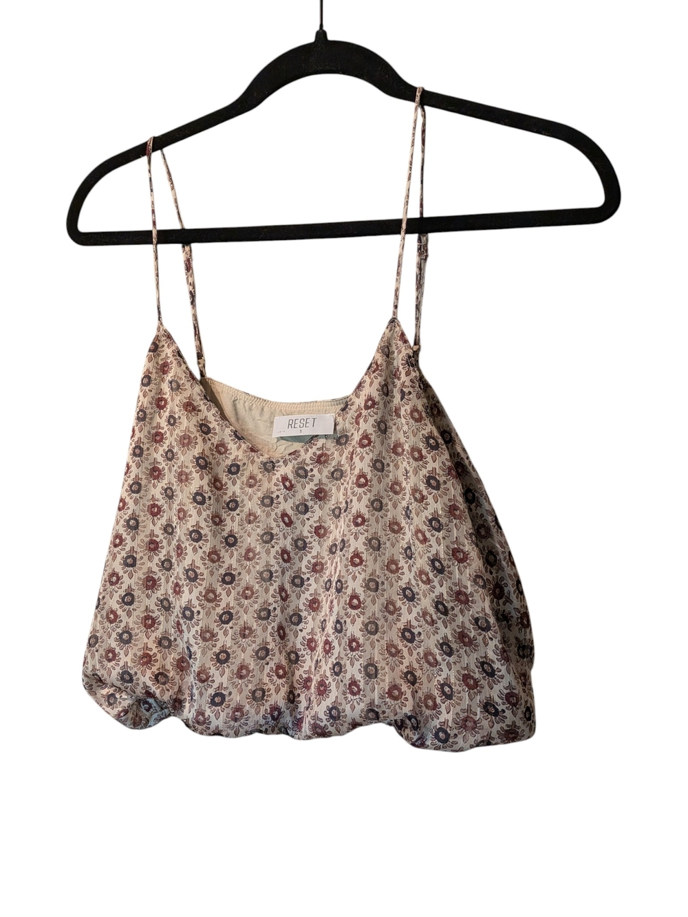 The Reset Beige Floral Spaghetti-Strap Camisole Top